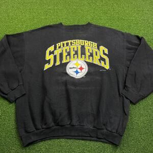 Vintage 90s Logo 7 Heavyweight Black Pittsburgh Steelers Crewneck Sweatshirt XL
